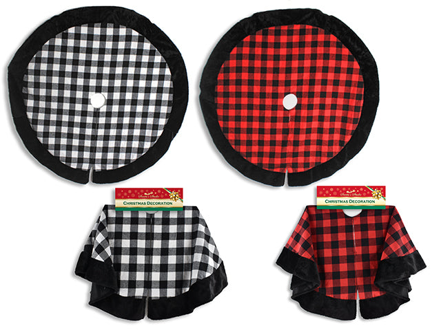 Carton of 12 Christmas Buffalo Plaid Tree Skirt With A Plush Border