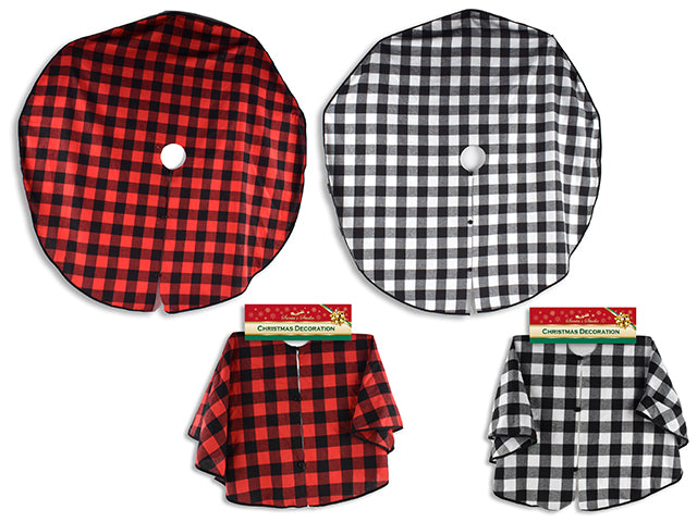 Carton of 12 Christmas Buffalo Plaid Tree Skirt With A Stitched Border