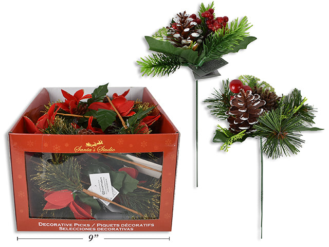 Carton of 36 Christmas Traditional Pine Cones With Holly Berries Picks