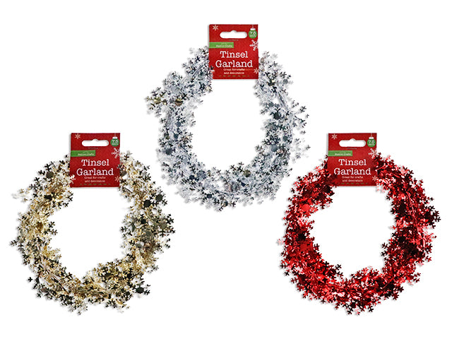 Carton of 24 Christmas Tinsel Snowflakes Garland