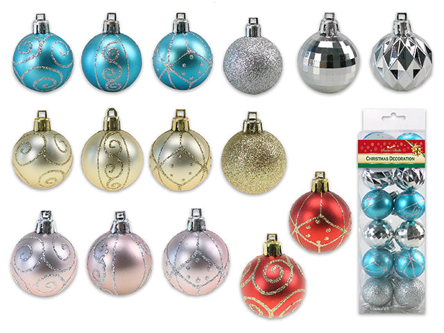 Carton of 24 Christmas Ball Ornaments With Gold String