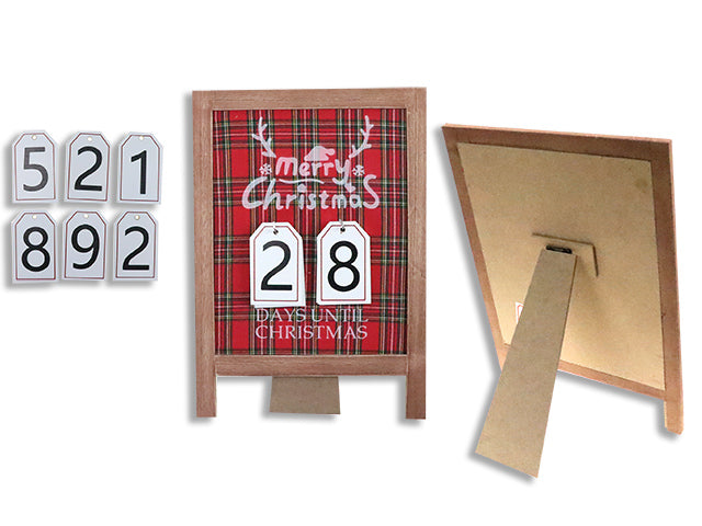 Carton of 12 Christmas Wooden Frame Buffalo Plaid Countdown Standing Sign