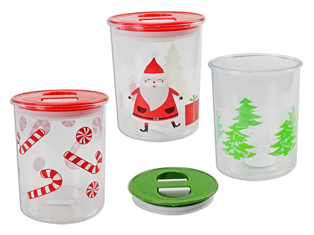 Carton of 8 Christmas Airtight Snap Lid Canister