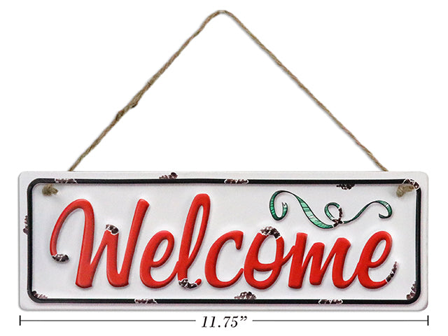 Carton of 12 Christmas Embossed Metal Welcome Sign