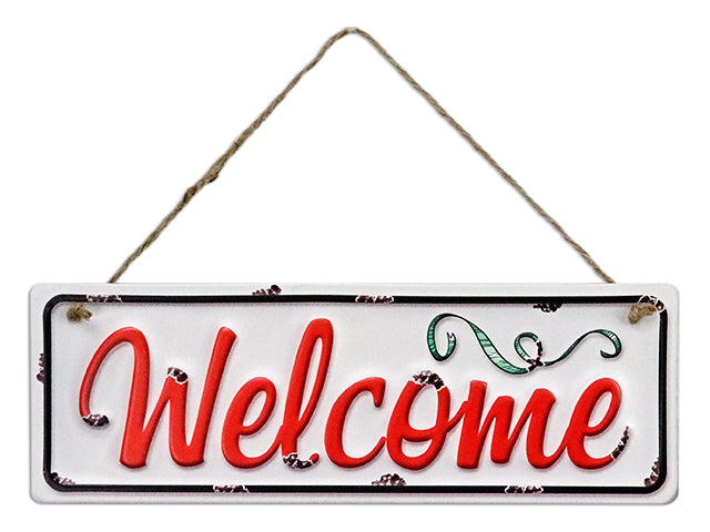 Carton of 12 Christmas Embossed Metal Welcome Sign