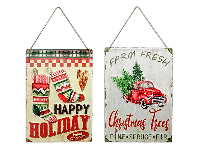 Carton of 12 Christmas Embossed Metal Old Fashion Vintage Sign