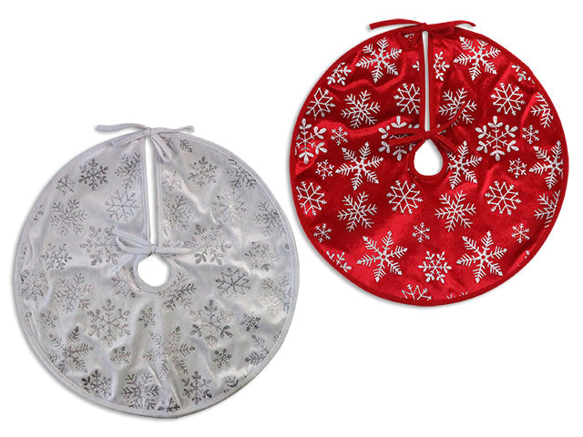 Carton of 24 18In Glitter Snowflakes Velvet Tree Skirt. 2 Cols: Red / White. H/C.