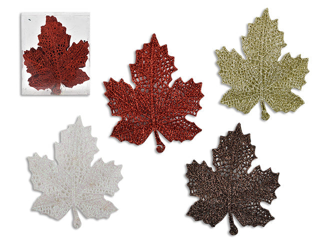 Carton of 24 Christmas Glitter Maple Leaf Ornaments