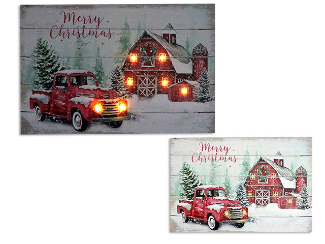 Carton of 12 Christmas Led Country Truck Canvas Painting