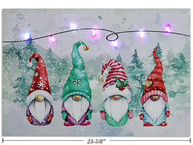 Carton of 12 Christmas Led Gnome Canvas Painting With Flickering Color Changing Lights