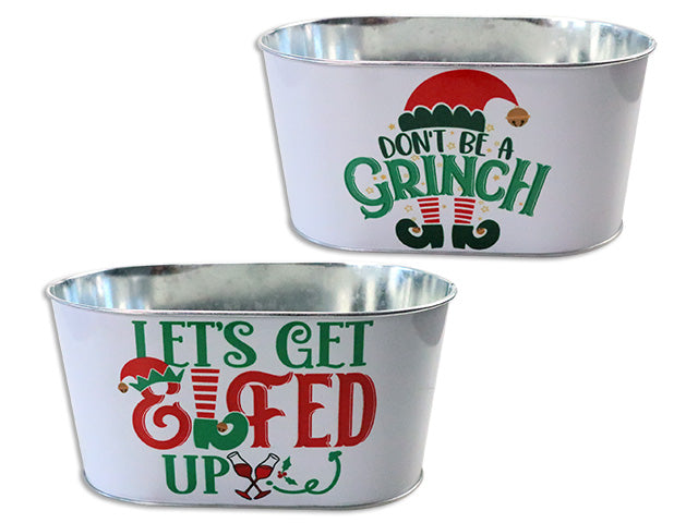 Carton of 12 Christmas Elf Oblong Metal Bucket