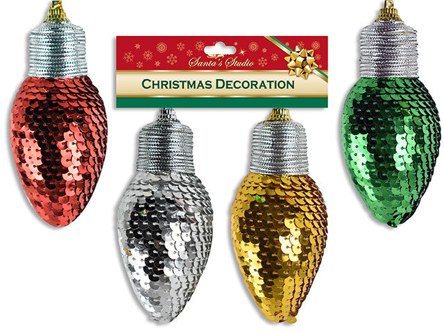 Carton of 24 Christmas Sequin Light Bulb Ornament