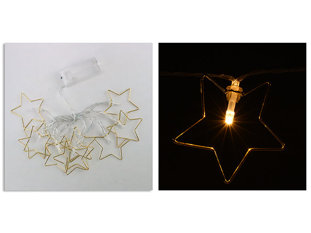 Carton of 12 Christmas Battery Operated Led Metal Star String Lights