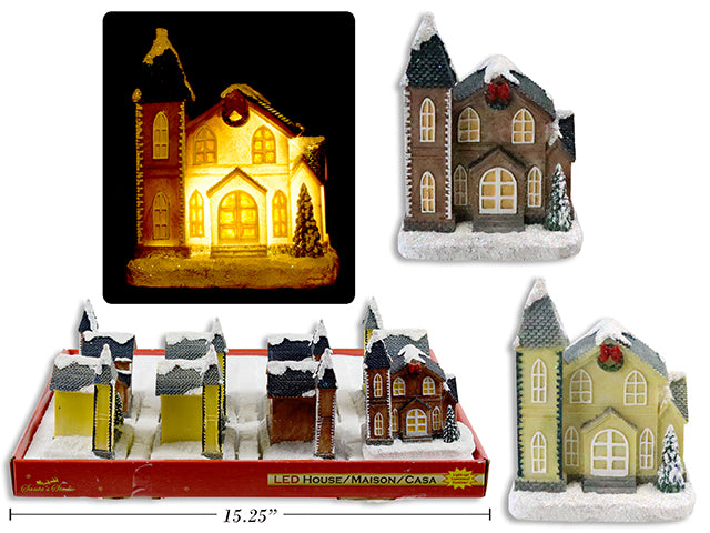 Carton of 12 Christmas Battery Operated Led Polyresin Snow Dusted House Decoration