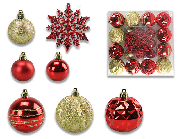 Carton of 12 Christmas Ball Ornaments And Snowflakes Set