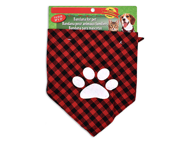 Carton of 24 Christmas Paw Print Buffalo Plaid Pet Bandana