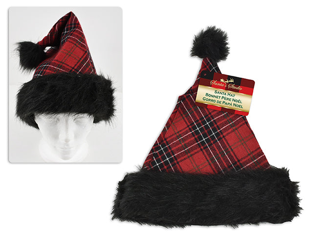 Carton of 12 Christmas Farmhouse Plaid Santa Hat