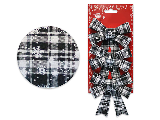 Carton of 24 Christmas Printed Snowflakes Plaid Bow 3 Pack