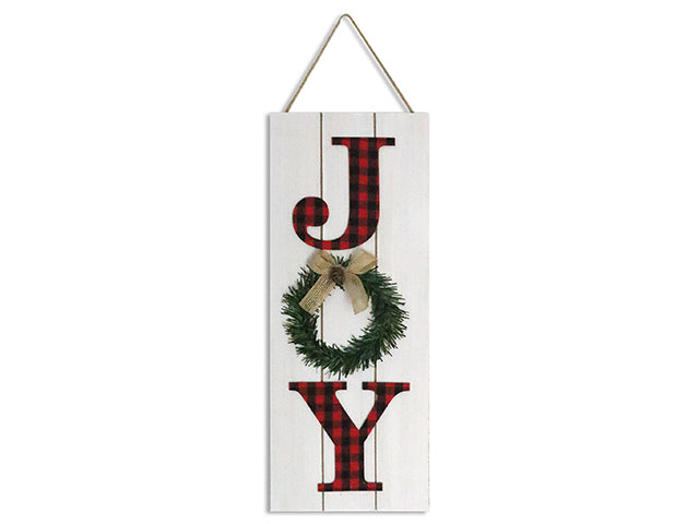 Carton of 12 19-5/8In X 9-7/8In Xmas Buffalo Plaid Joy Hanging Plaque. Cht.