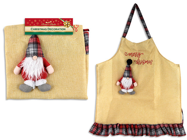 Carton of 12 Christmas Jute Adult Apron With Farmhouse