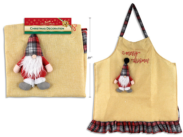 Carton of 12 Christmas Jute Adult Apron With Farmhouse