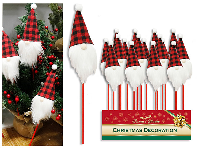 Carton of 24 Christmas Buffalo Plaid Gnome Pick