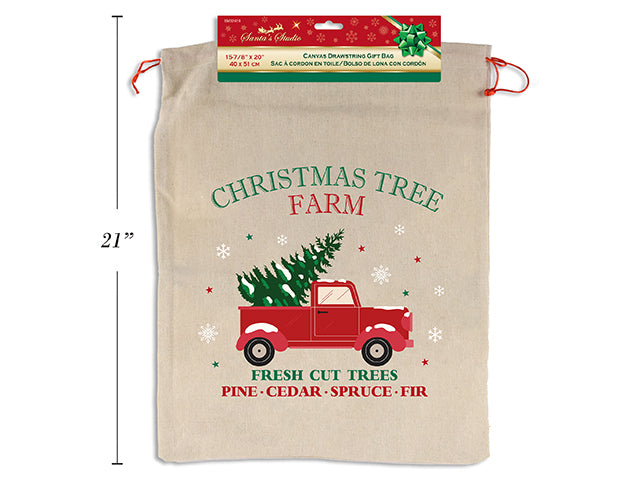 Carton of 12 Christmas Truck Canvas Drawstring Bag