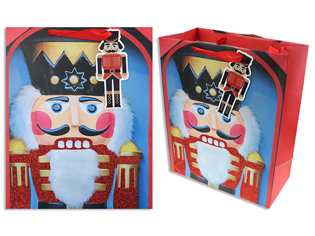 Carton of 12 Christmas Matte Nutcracker Large Gift Bag With Glitter