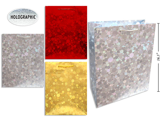 Carton of 24 Christmas Matte Spot Holographic Jumbo Gift Bag