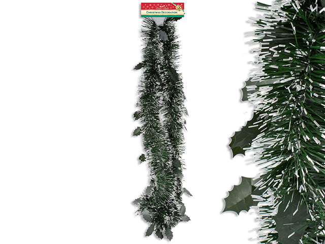 Carton of 24 6.5Ft X 3Ply Xmas Snow Tipped Pine Garland W/Matte Holly Leaves. 3In Tips. H/C.