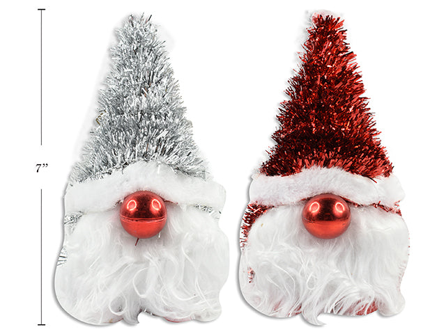 Carton of 24 7In 3-D Xmas Tinsel Gnome W/Ornament Nose. 4 Asst. Cols. Cht.