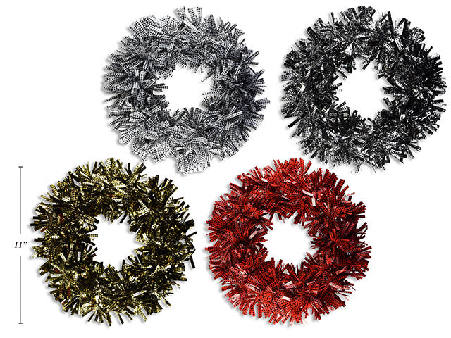 Carton of 24 11In Xmas Chunky Buffalo Plaid Tinsel Wreath. Cht.