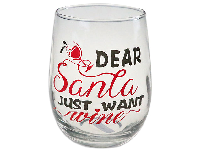 Carton of 24 450ml Xmas Printed Stemless Wine Glass.