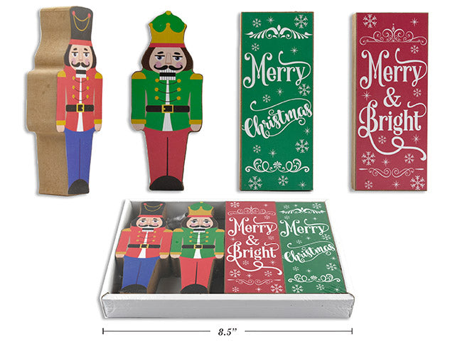 Carton of 12 4Pk 5In(H) Xmas Nutcracker & Block Mdf Tabletop Decoration. Shrink Wrap W/Col.Label.