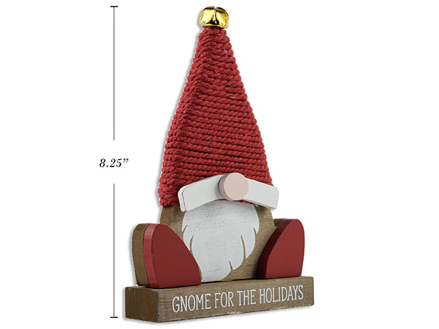 Carton of 12 8.25In X 5-3/8In 3-Layered Wooden Xmas Gnome Tabletop Decor W/Jute Hat + Bell. 2 Asst.Colours.