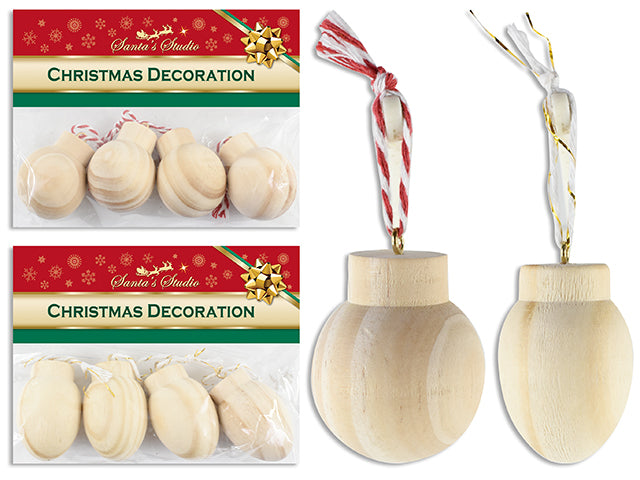 Carton of 24 4pk 2in Xmas Decor Your Own MDF Bulb Ornament w/Hanger. 2 Asst.Styles. Pbh.