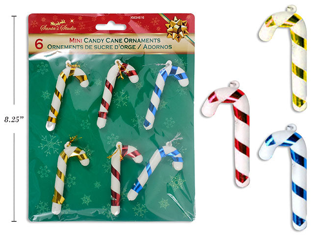 Carton of 24 6Pk 2-7/8In X 2-1/8In Xmas Mini Candy Cane Ornaments W/Bow. 4 Asst.Colours. T.O.C.