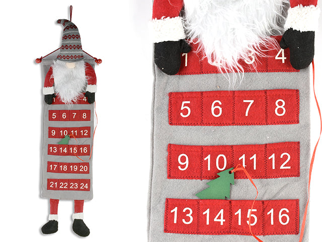 Carton of 12 37-5/8Inx 8-5/8In Xmas Felt Gnome Hanging Advent Calendar.