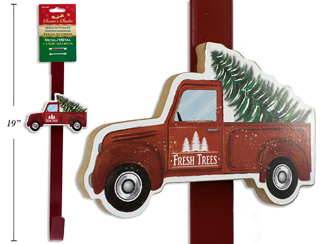 Carton of 12 15.25In X 2In Xmas Metal Wreath Hanger W/Mdf Xmas Truck Tip-On. H/C.