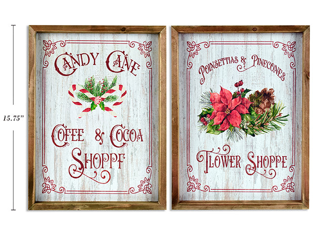 Carton of 12 15.75In X 11.75In Xmas Mdf Shoppe Printed Wall Plaque. 2 Asst.Styles.