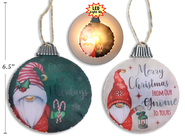 Carton of 24 3-1/8In(D) Xmas B/O Led Pvc Ornament W/ Jute Hanger. 2 Asst.Styles. Cht.