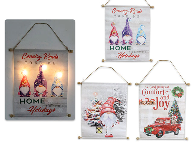 Carton of 12 Christmas Battery Operated Canvas Hanging Banner With Wooden Pole