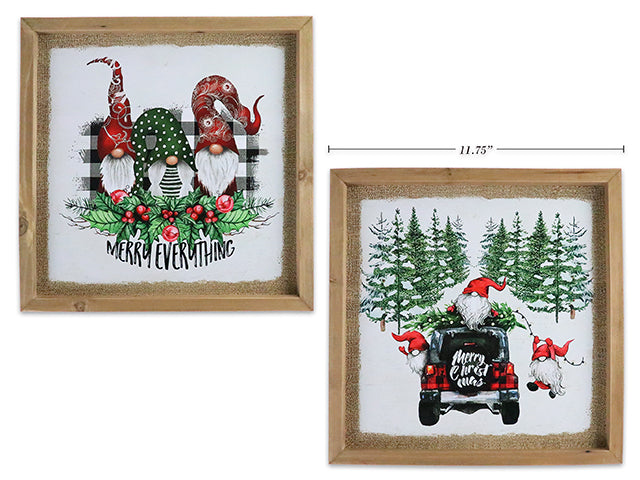 Carton of 12 11.75In X 11.75In Xmas Mdf Framed Gnome Wall Plaque. 2 Asst.Styles.