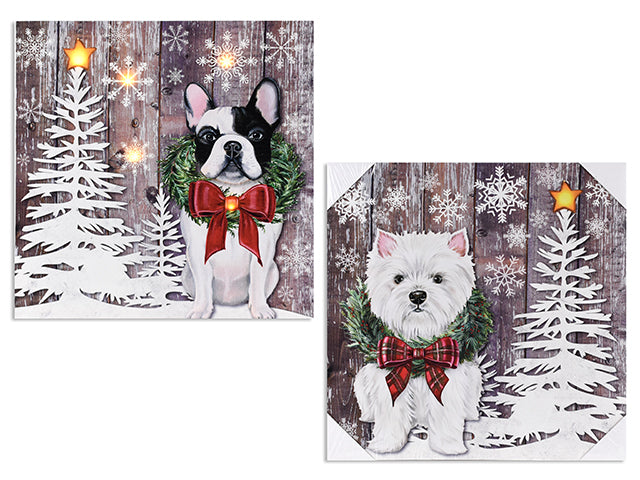 Carton of 12 Christmas Battery Operated Dog Canvas Painting