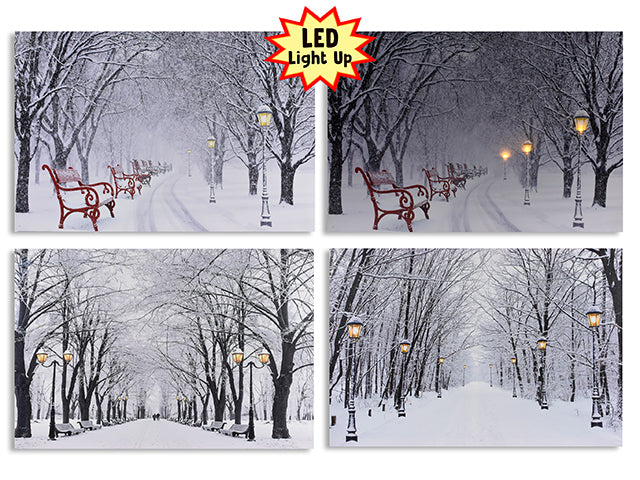 Carton of 12 Christmas Battery Operated Snow Scene Canvas Painting