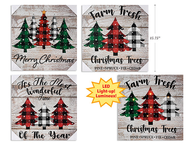 Carton of 12 Christmas Battery Operated Buffalo Plaid Tree Canvas Painting