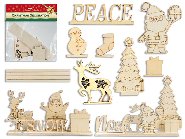 Carton of 24 Christmas Color Your Own Wooden 3 Layer Die Cut Christmas Scene With Stand