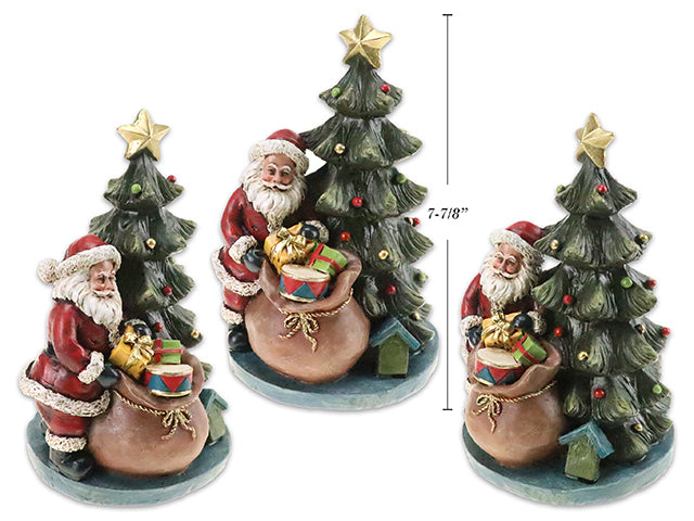 Carton of 12 7-7/8In X 5-5/8In Polyresin Xmas Tree W/Santa & Gift Sack.