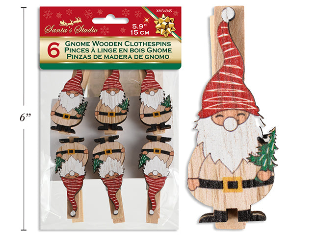 Carton of 24 Christmas Wooden Die Cut Gnome Clothespin