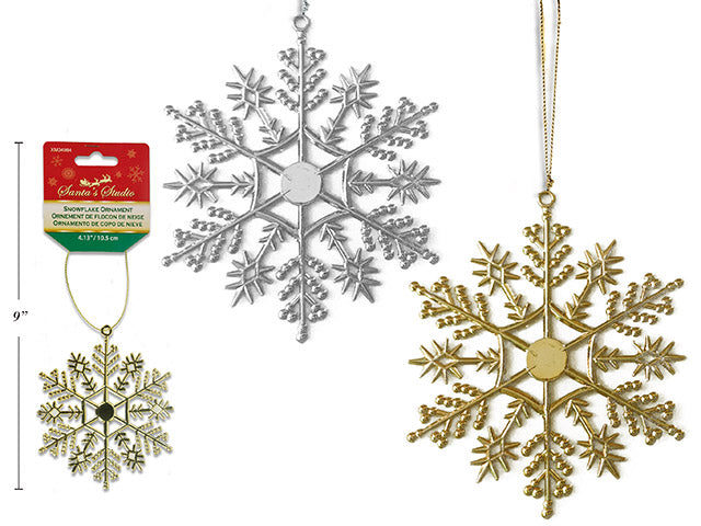 Carton of 24 4.5In Xmas Glossy Snowflake Ornament W/String. 2 Asst.Colours: Gold / Siver.